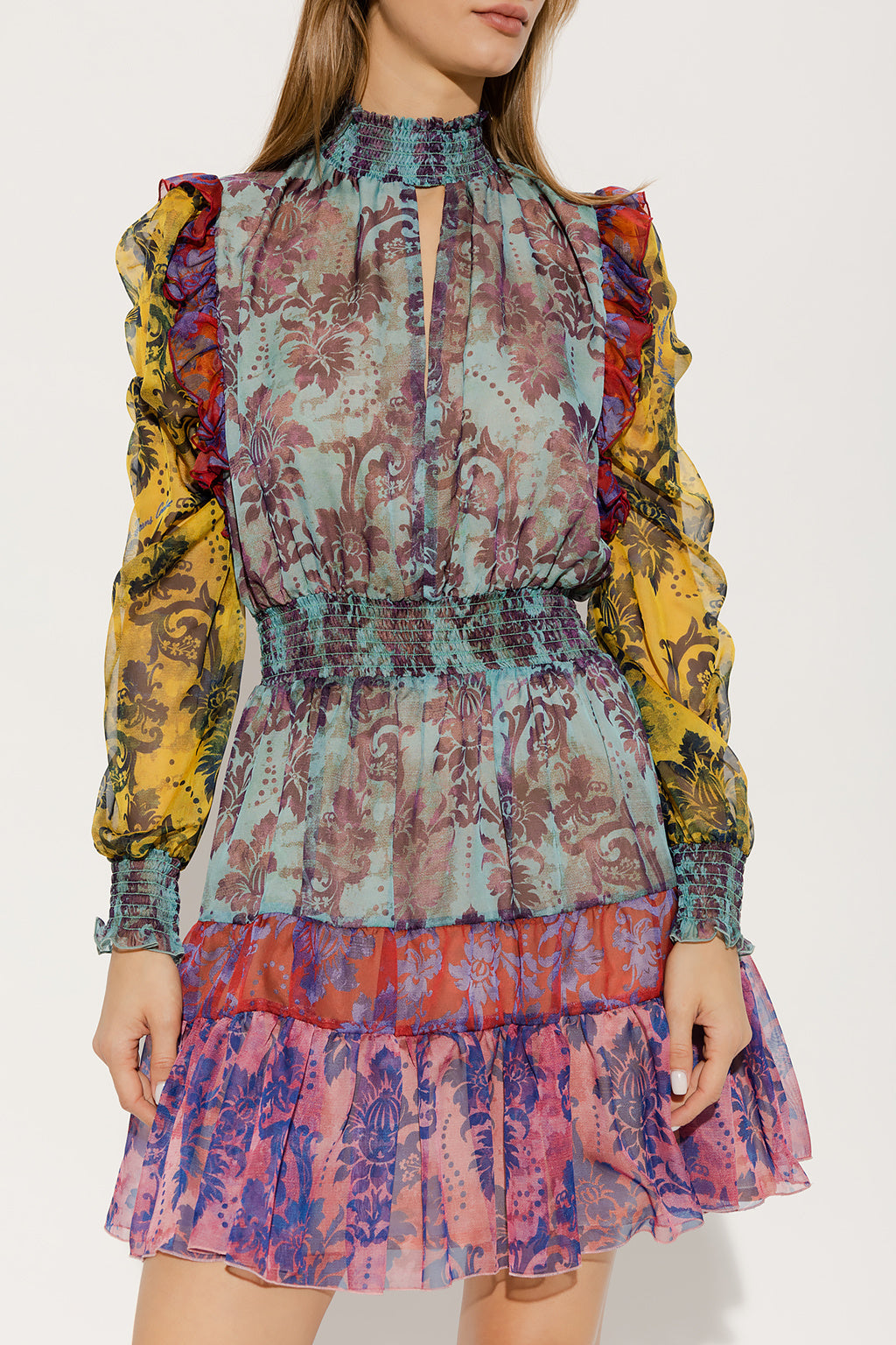 VERSACE JEANS COUTURE FLORAL HIGH NECK CHIFFON DRESS – Caroline's Fashion  Luxuries