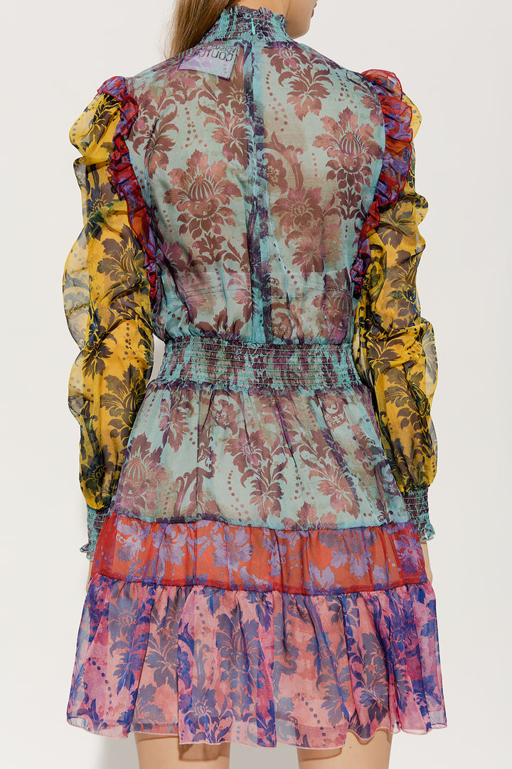 VERSACE JEANS COUTURE FLORAL HIGH NECK CHIFFON DRESS