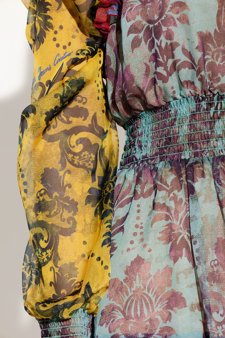 VERSACE JEANS COUTURE FLORAL HIGH NECK CHIFFON DRESS