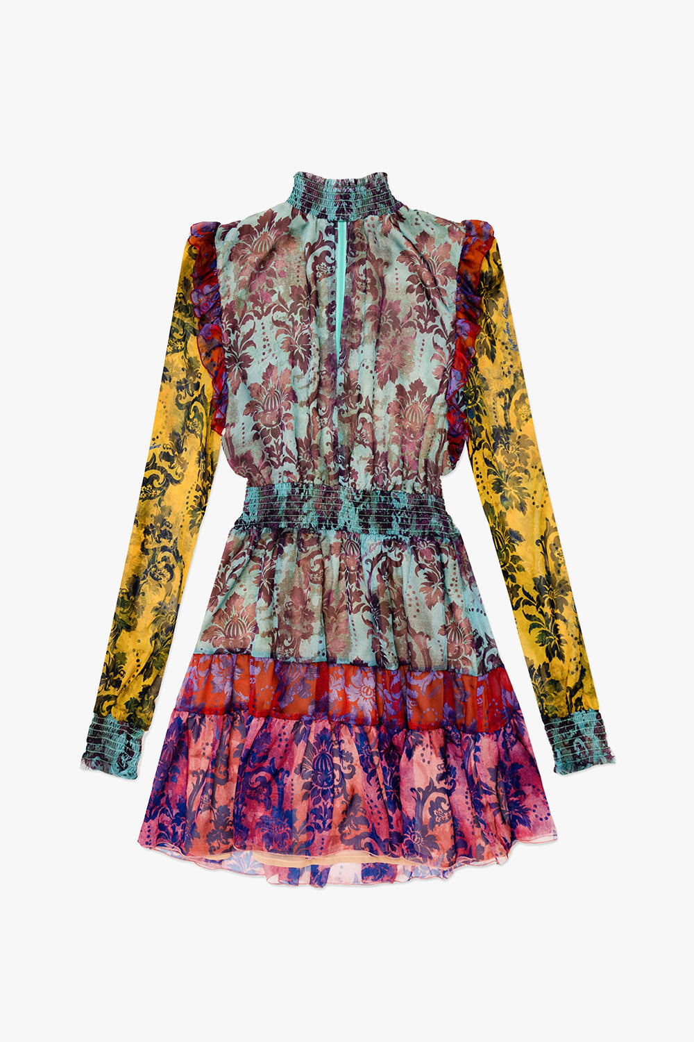 VERSACE JEANS COUTURE FLORAL HIGH NECK CHIFFON DRESS