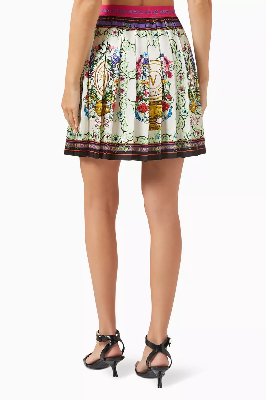 VERSACE JEANS COUTURE GARDEN PRINT PLEATED MINI SKIRT