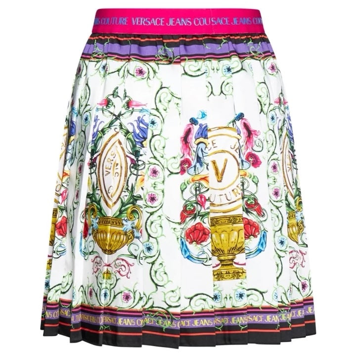 VERSACE JEANS COUTURE GARDEN PRINT PLEATED MINI SKIRT