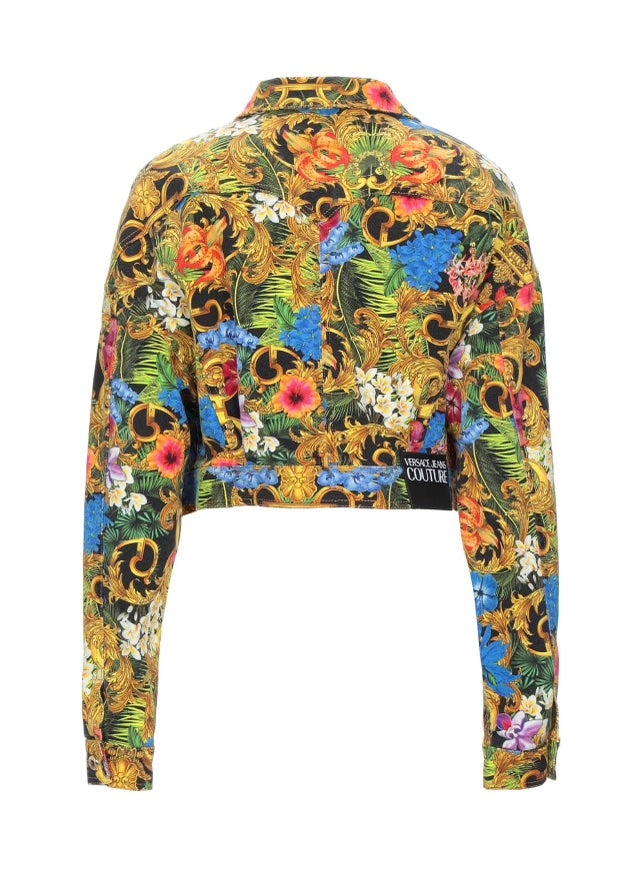 VERSACE JEANS COUTURE SHORT FLORAL DENIM JACKET