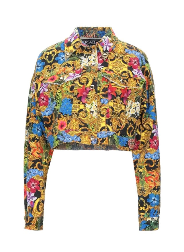 VERSACE JEANS COUTURE SHORT FLORAL DENIM JACKET