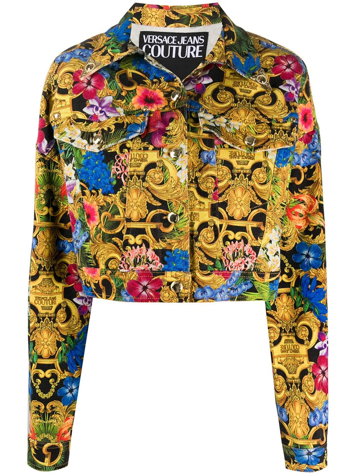 VERSACE JEANS COUTURE SHORT FLORAL DENIM JACKET