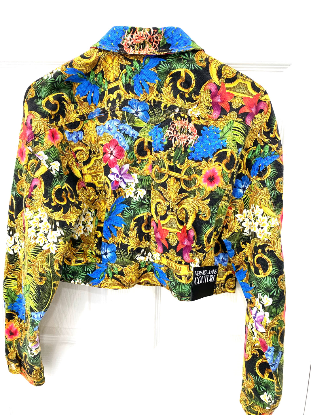 VERSACE JEANS COUTURE SHORT FLORAL DENIM JACKET
