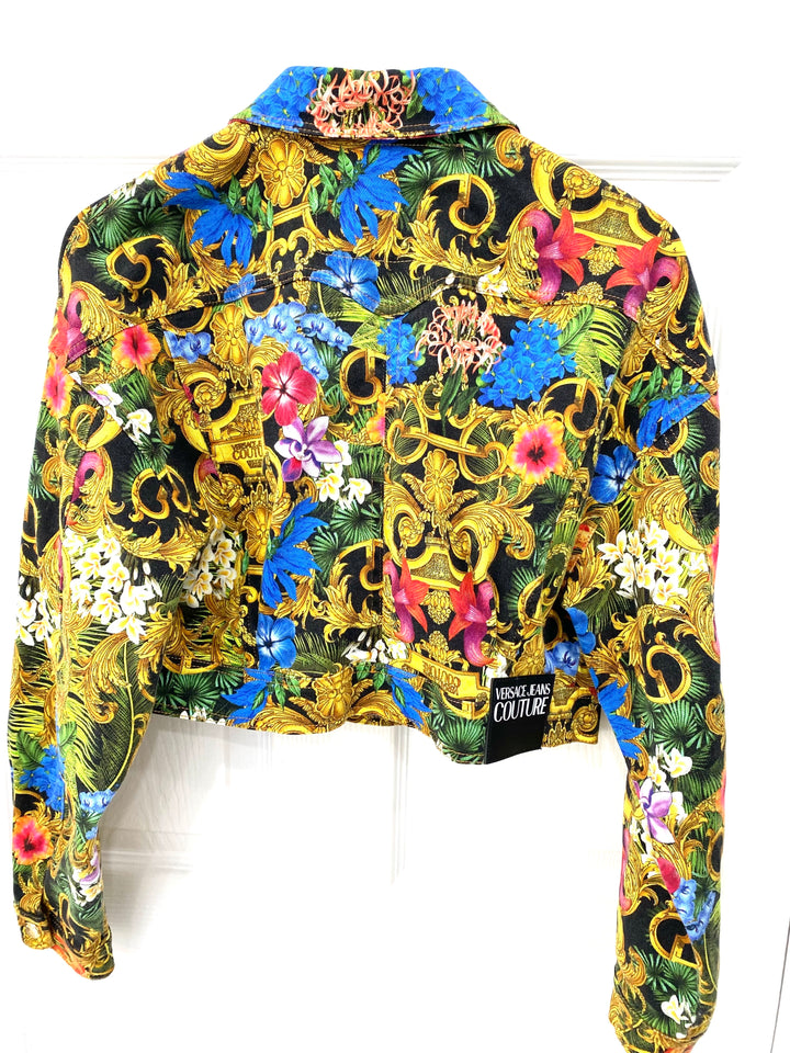 VERSACE JEANS COUTURE SHORT FLORAL DENIM JACKET