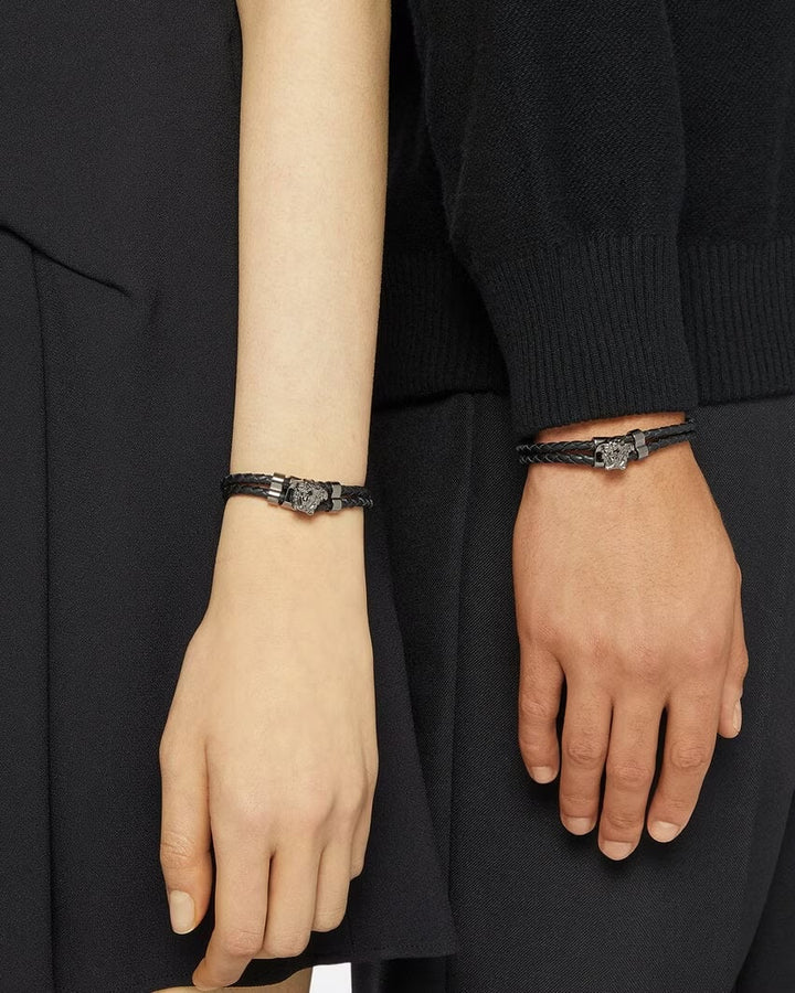 VERSACE LA MEDUSA BRAIDED LEATHER BRACELET