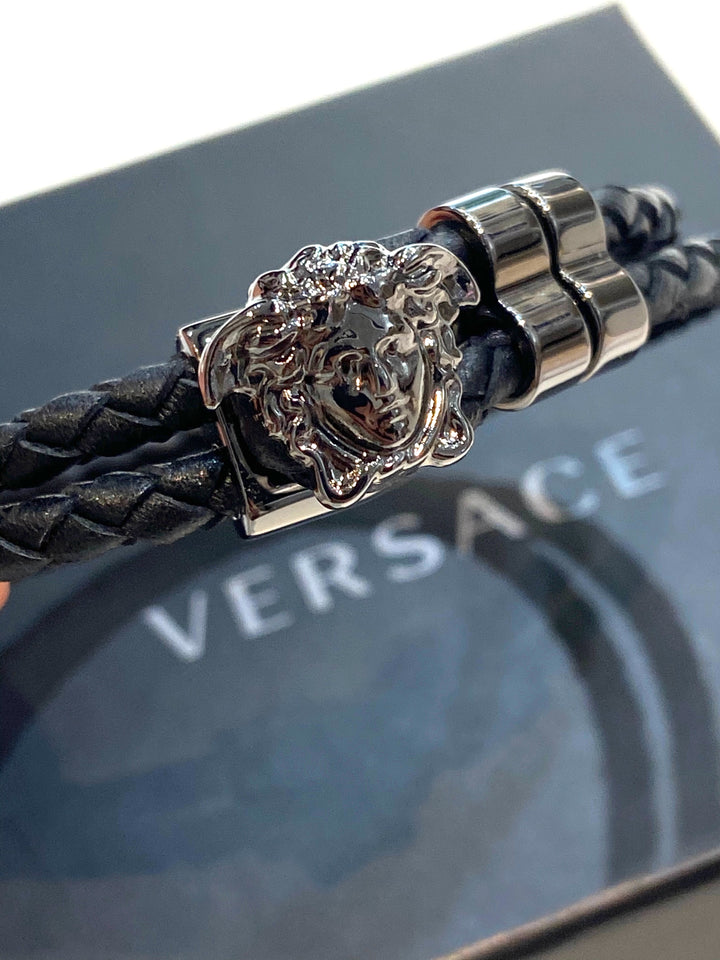 VERSACE LA MEDUSA BRAIDED LEATHER BRACELET