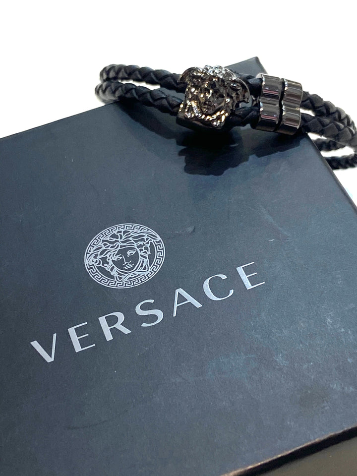 VERSACE LA MEDUSA BRAIDED LEATHER BRACELET
