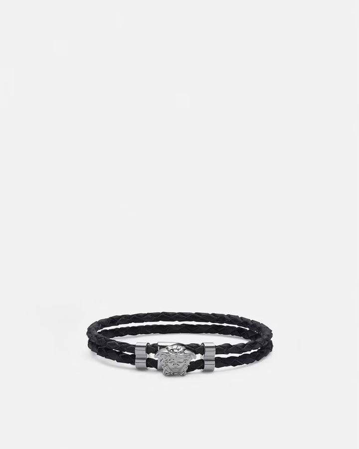 VERSACE LA MEDUSA BRAIDED LEATHER BRACELET