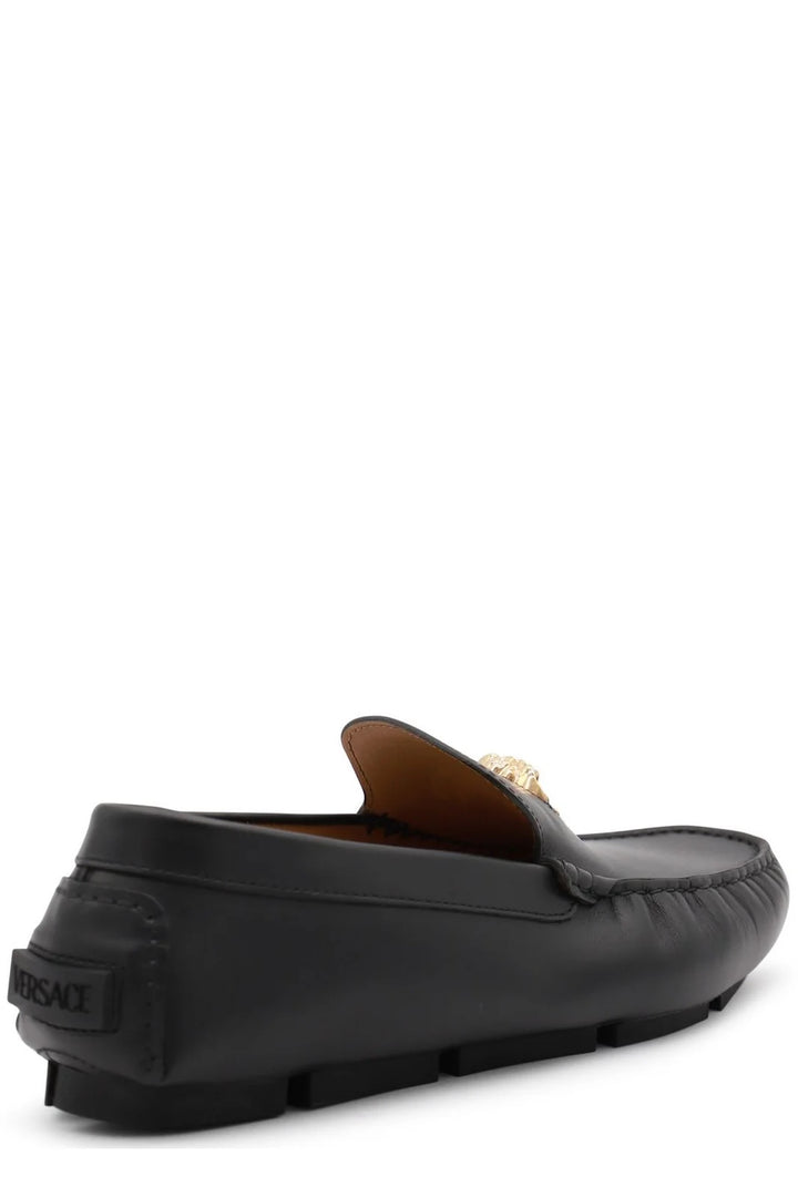 VERSACE LA MEDUSA LOGO CALFSKIN LEATHER DRIVERS LOAFERS