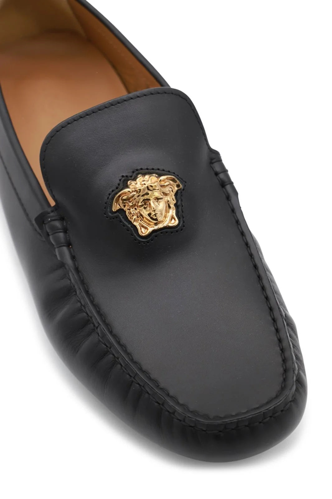 VERSACE LA MEDUSA LOGO CALFSKIN LEATHER DRIVERS LOAFERS