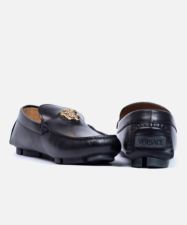 VERSACE LA MEDUSA LOGO CALFSKIN LEATHER DRIVERS LOAFERS