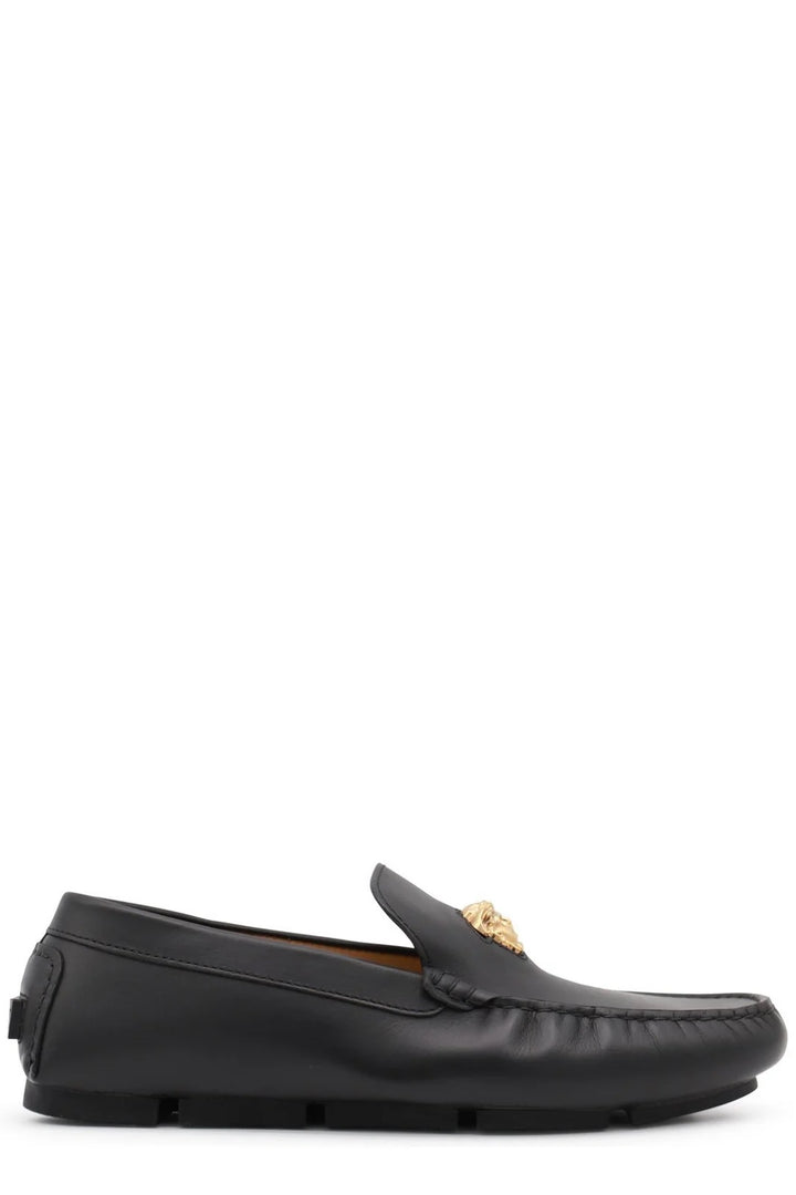 VERSACE LA MEDUSA LOGO CALFSKIN LEATHER DRIVERS LOAFERS