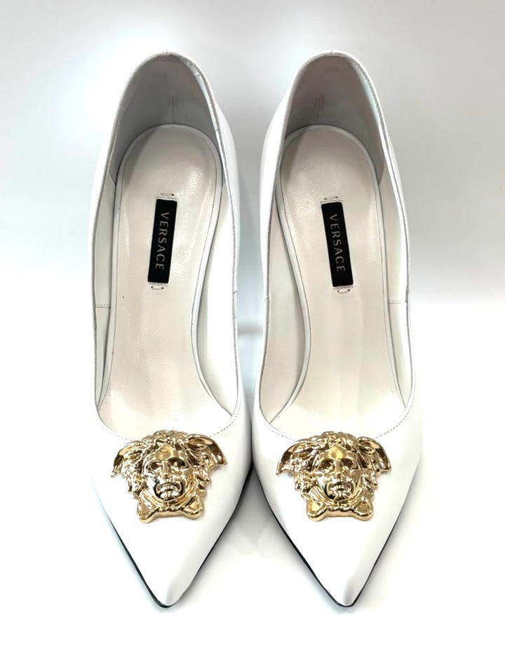 VERSACE LA MEDUSA CALFSKIN LEATHER PUMPS