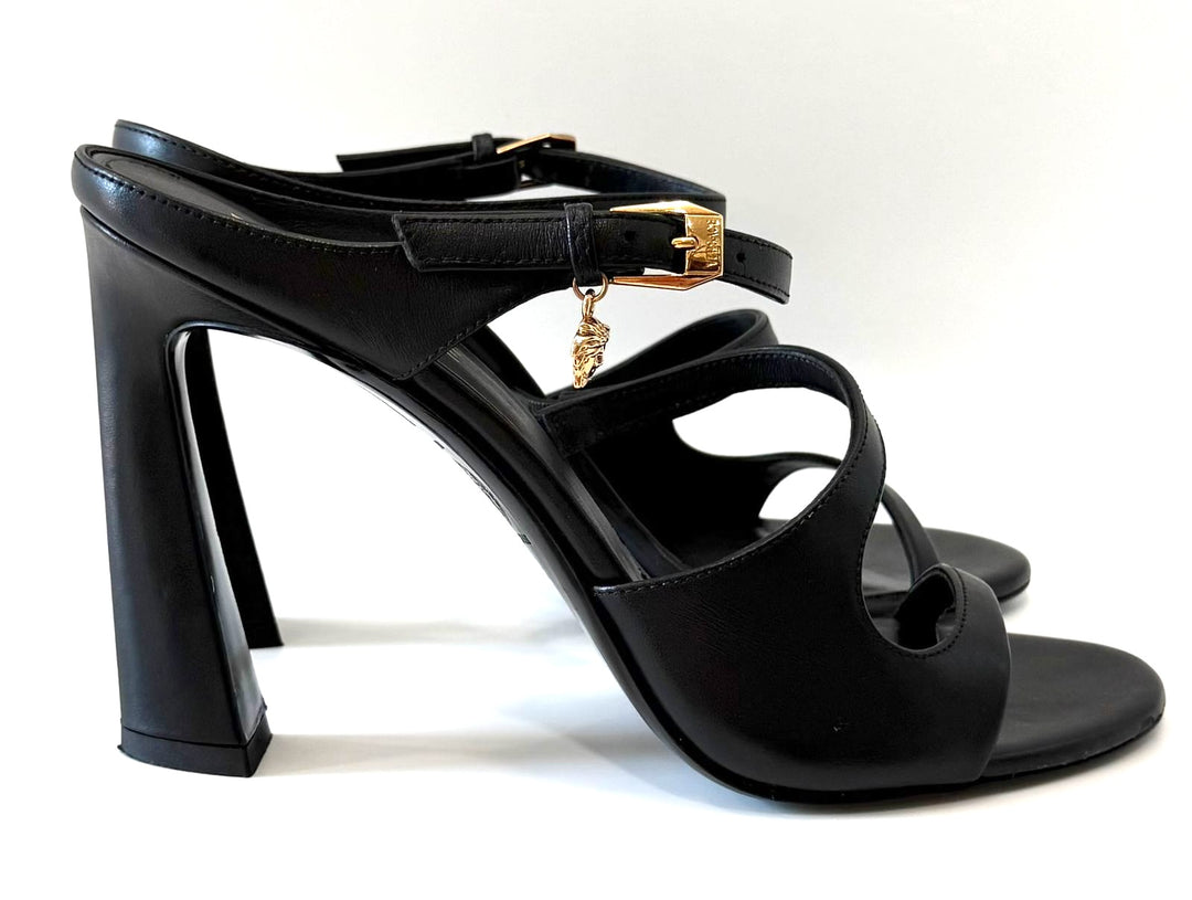 VERSACE LA MEDUSA CALFSKIN LEATHER HEELED SANDALS
