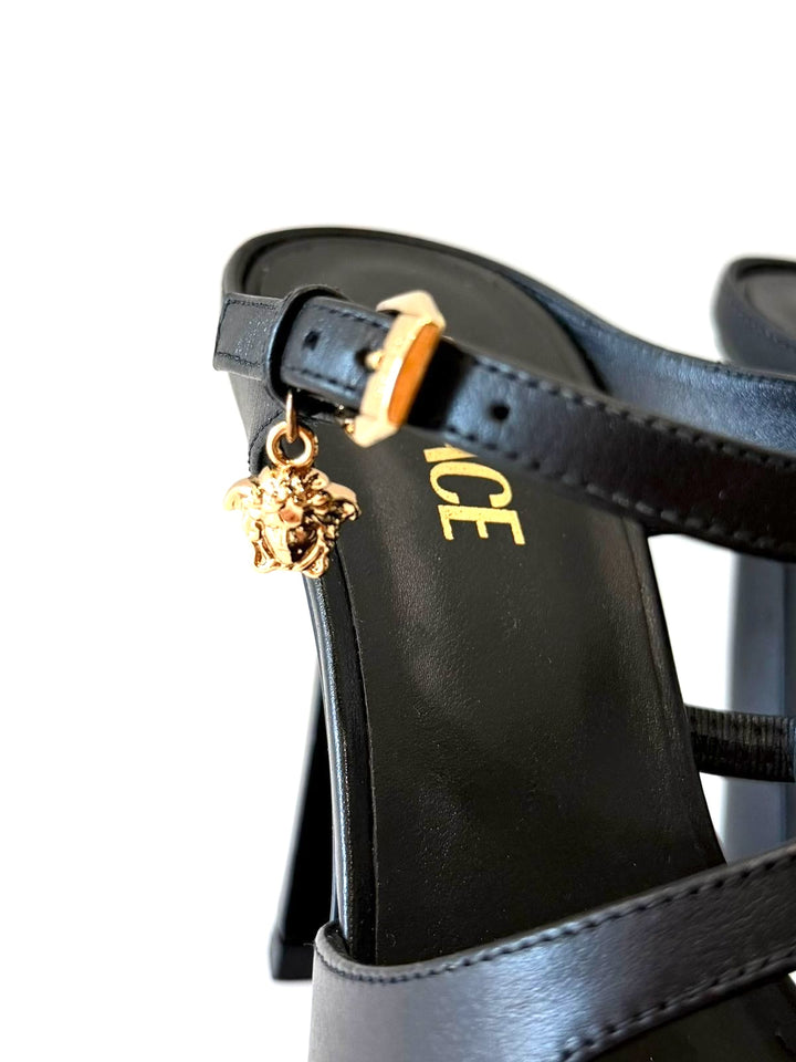 VERSACE LA MEDUSA CALFSKIN LEATHER HEELED SANDALS