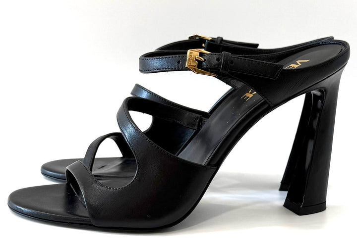 VERSACE LA MEDUSA CALFSKIN LEATHER HEELED SANDALS