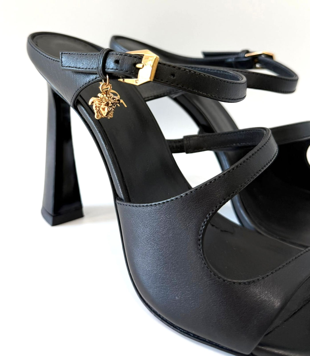 VERSACE LA MEDUSA CALFSKIN LEATHER HEELED SANDALS