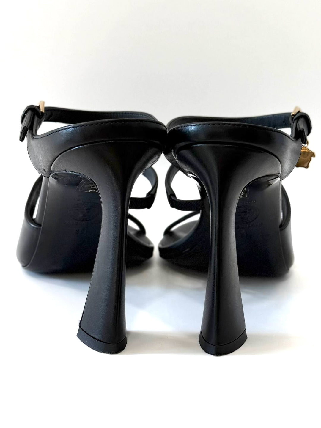 VERSACE LA MEDUSA CALFSKIN LEATHER HEELED SANDALS