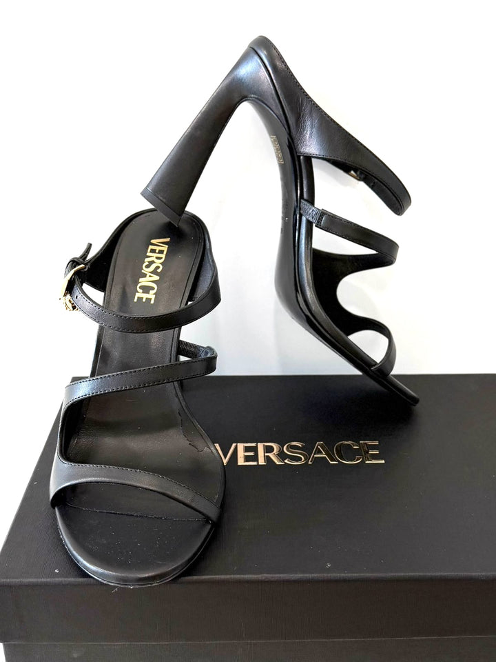 VERSACE LA MEDUSA CALFSKIN LEATHER HEELED SANDALS
