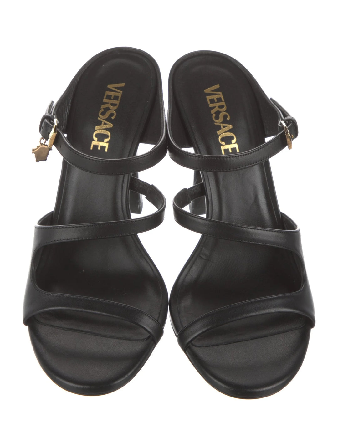 VERSACE LA MEDUSA CALFSKIN LEATHER HEELED SANDALS