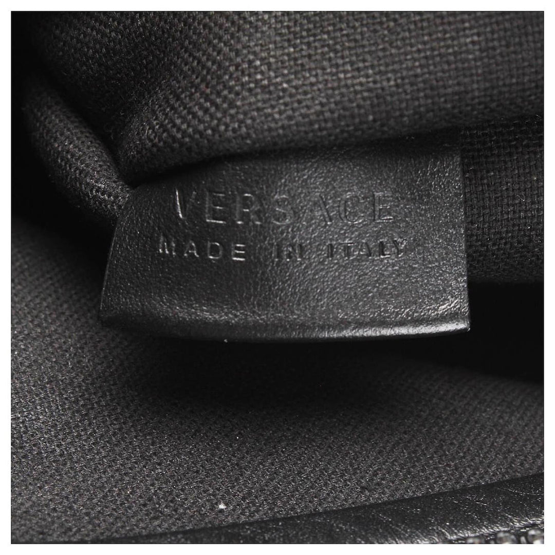 VERSACE LA MEDUSA GRAINED CALFSKIN LEATHER CLUTCH WRISTLET