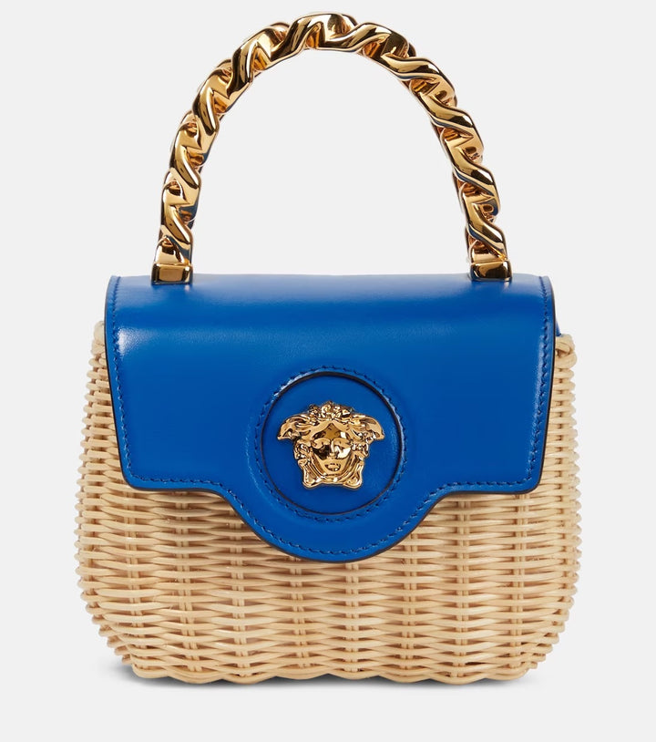 VERSACE LA MEDUSA RAFFIA MINI TOTE BAG