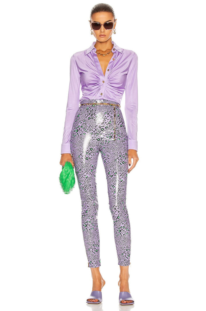 VERSACE LEOPARD PRINT VINYL LEGGINGS
