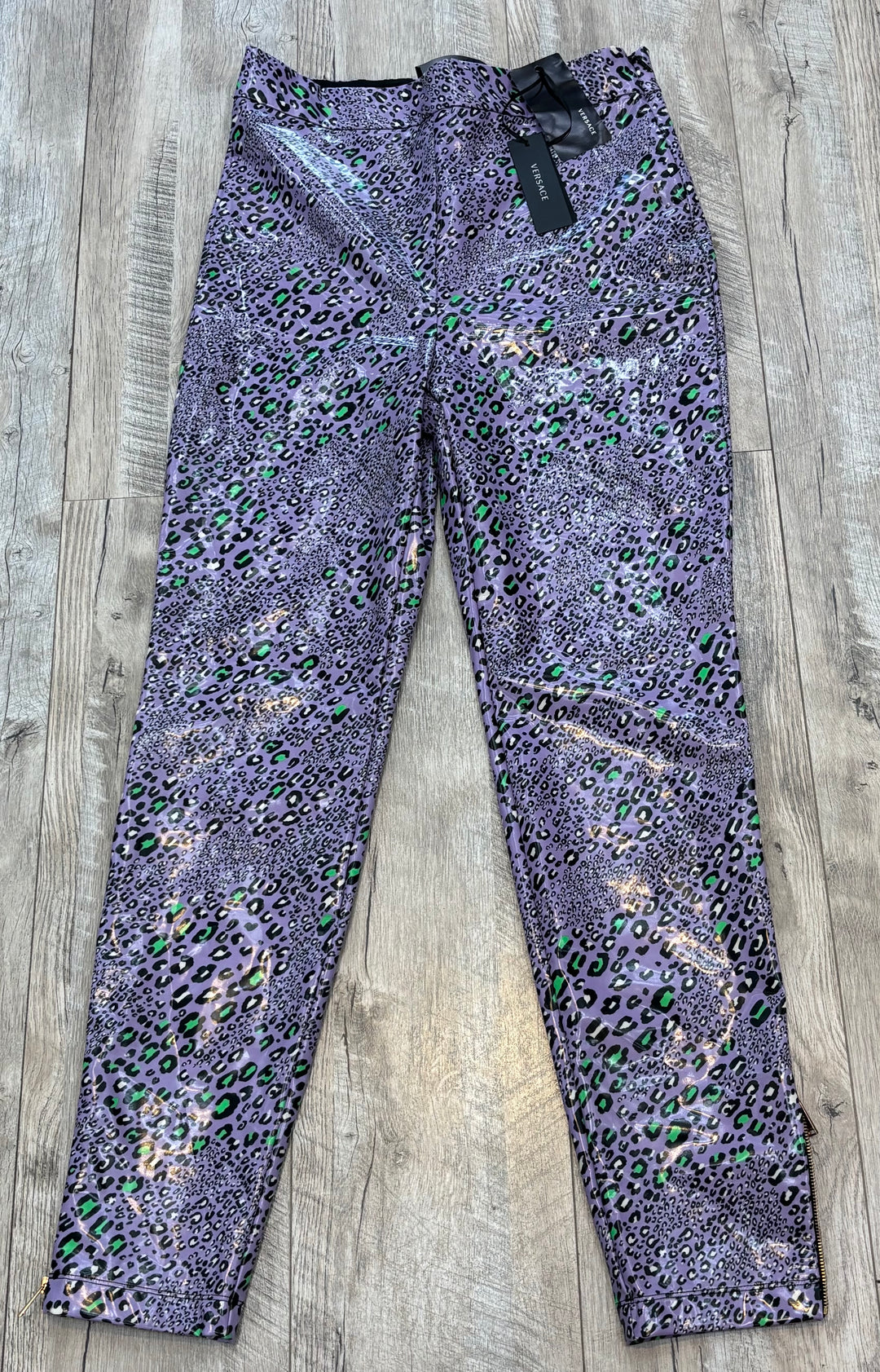 VERSACE LEOPARD PRINT VINYL LEGGINGS