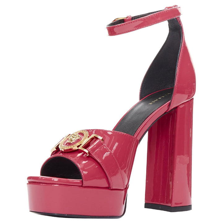 VERSACE MEDUSA INSIGNIA PATENT LEATHER SANDALS