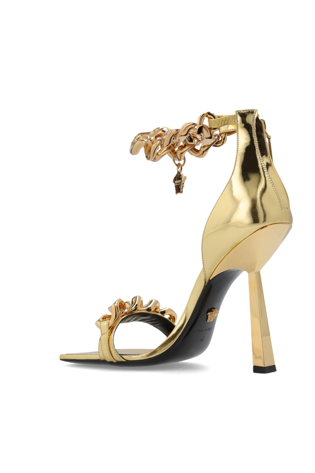 VERSACE METALLIC CHAIN MEDUSA CHARM SANDALS