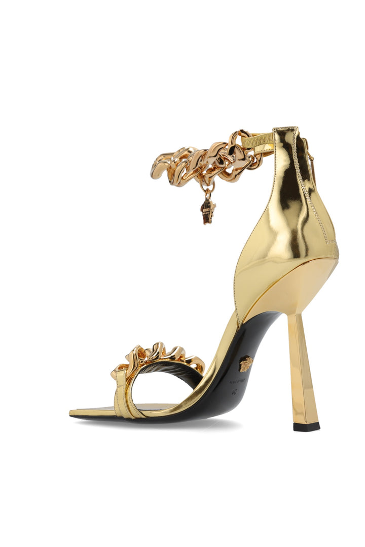 VERSACE METALLIC CHAIN MEDUSA CHARM SANDALS