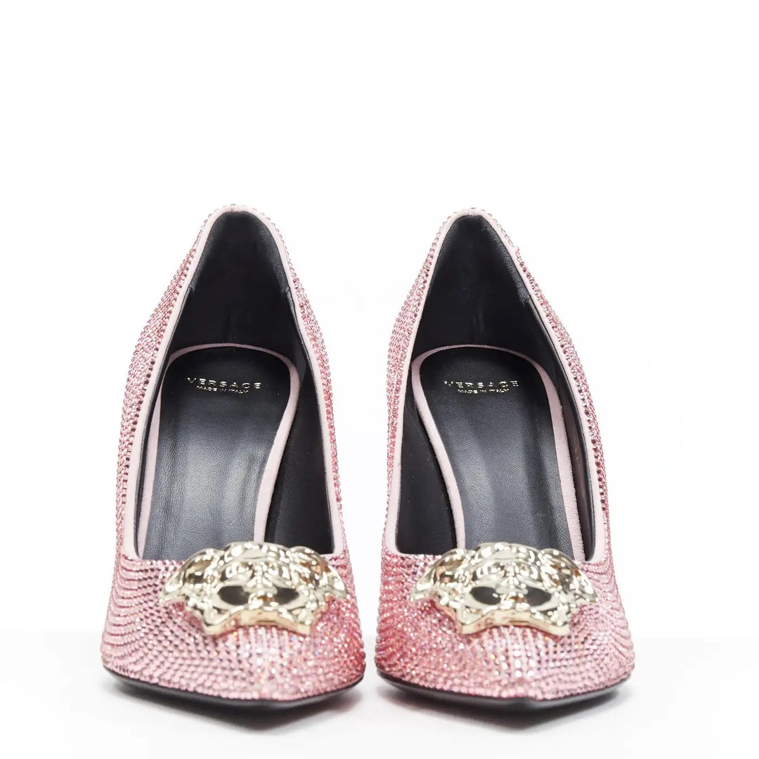 VERSACE STRASS PLAZZO SWAROVSKI CRYSTAL LA MEDUSA PUMPS – Caroline's  Fashion Luxuries
