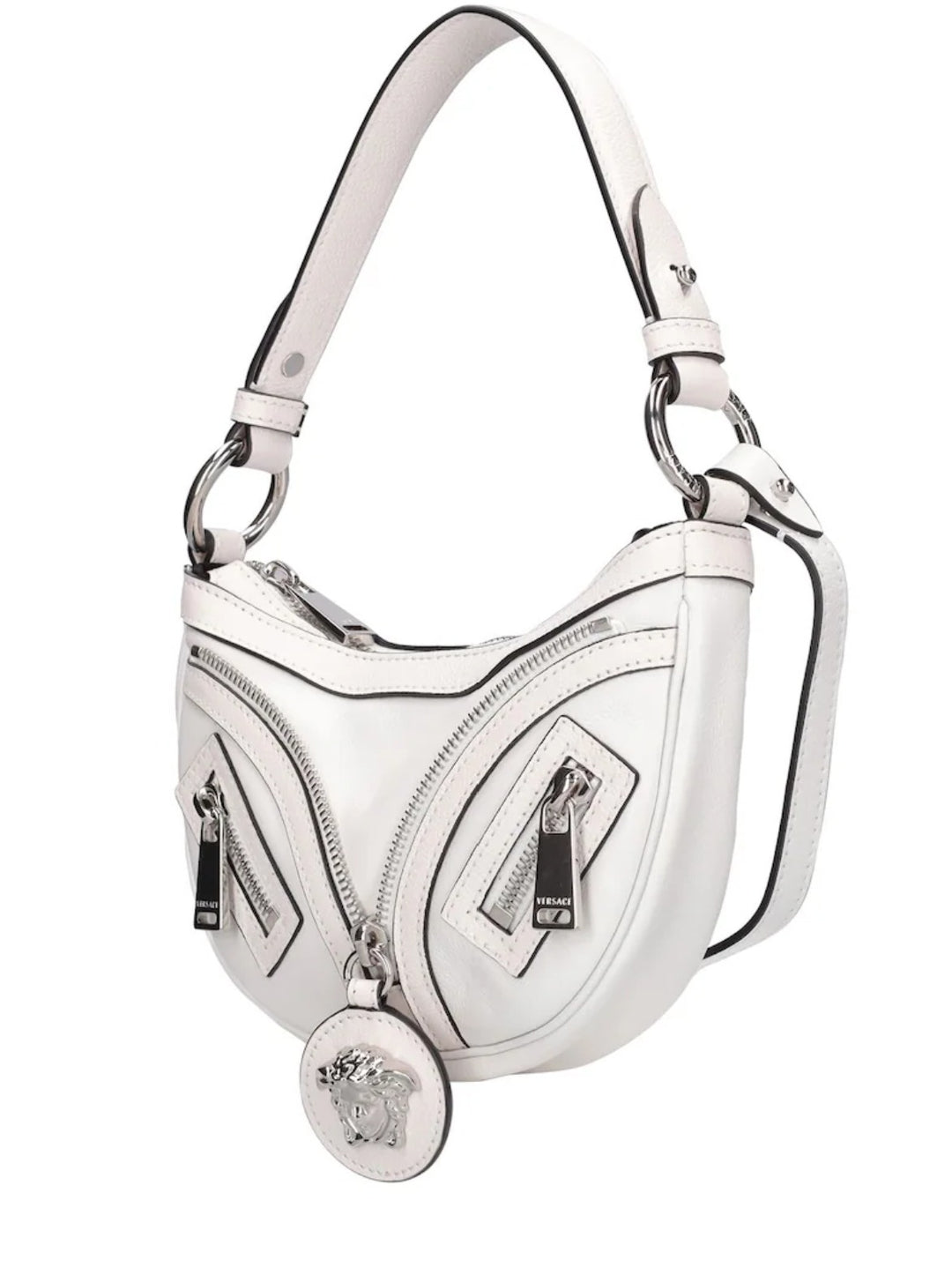 VERSACE CALFSKIN LEATHER MINI HOBO BAG IN OPTIC WHITE