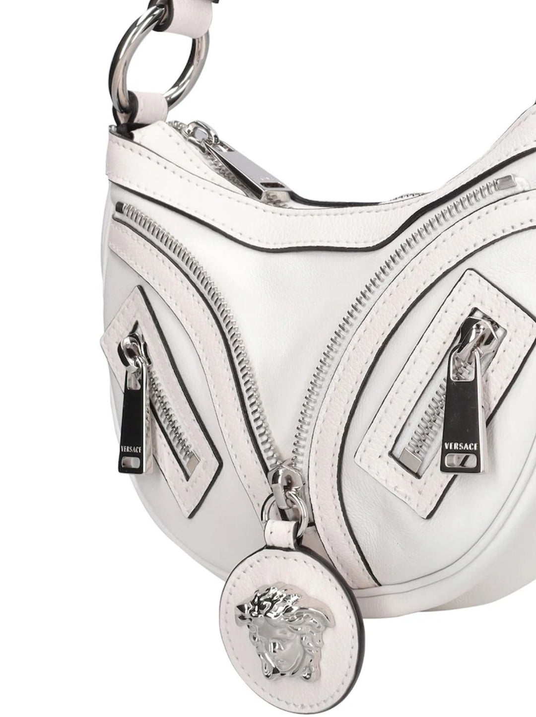 VERSACE CALFSKIN LEATHER MINI HOBO BAG IN OPTIC WHITE