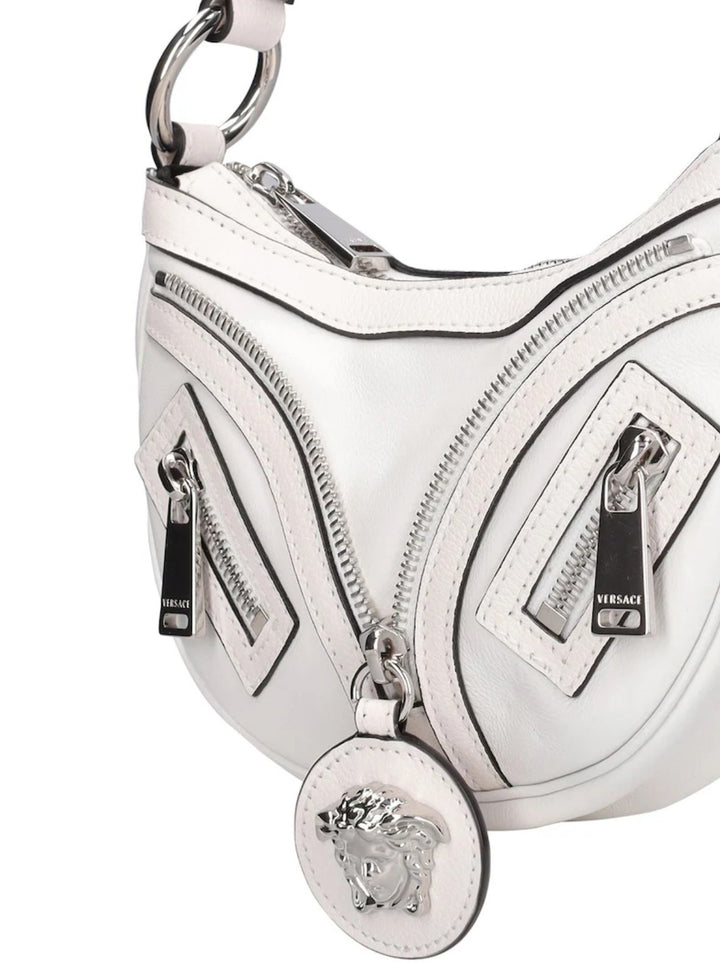 VERSACE CALFSKIN LEATHER MINI HOBO BAG IN OPTIC WHITE
