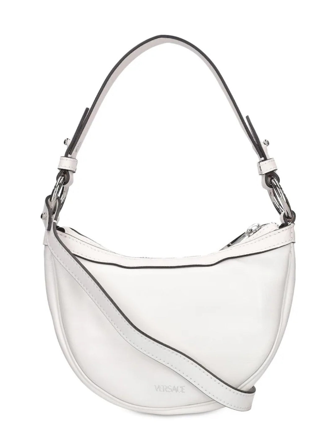 VERSACE CALFSKIN LEATHER MINI HOBO BAG IN OPTIC WHITE