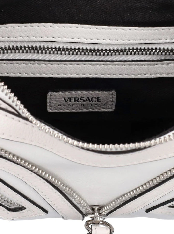 VERSACE CALFSKIN LEATHER MINI HOBO BAG IN OPTIC WHITE