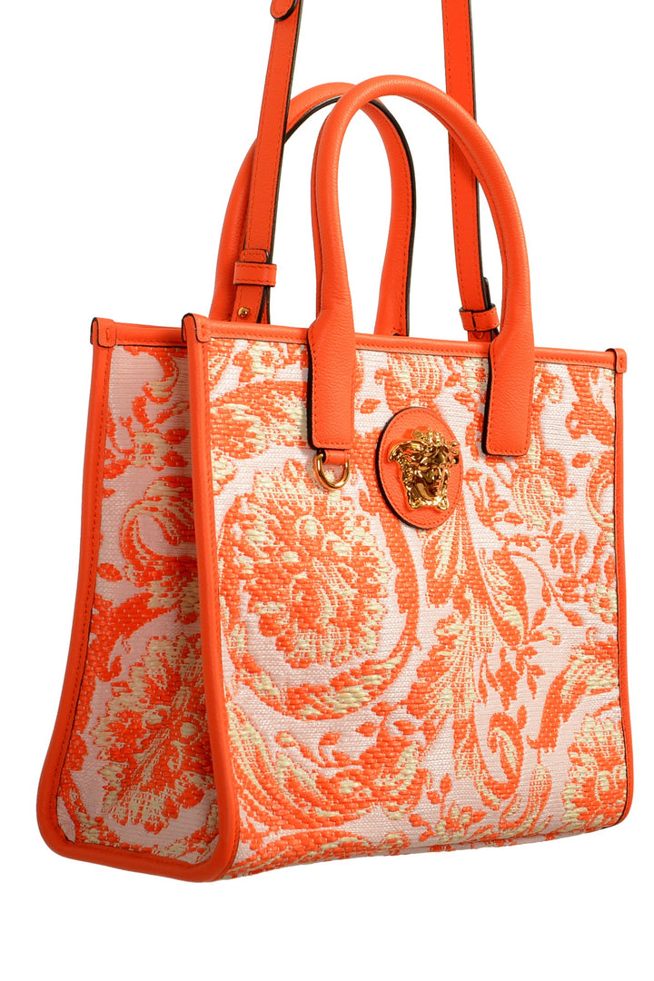 VERSACE BAROCCO RAFIA &amp; LEATHER GOLD MEDUSA LARGE TOTE