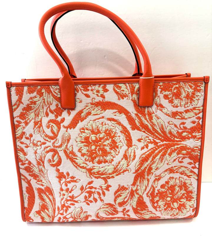 VERSACE BAROCCO RAFIA &amp; LEATHER GOLD MEDUSA LARGE TOTE