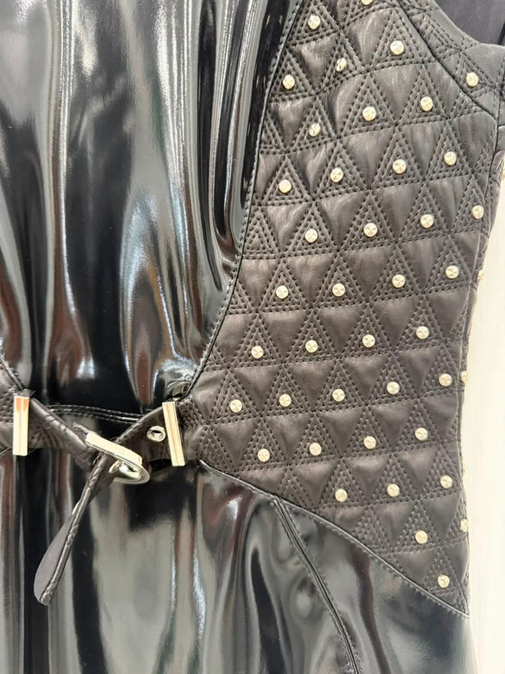 VERSACE BLACK LACQUERED LEATHER SHORT DRESS