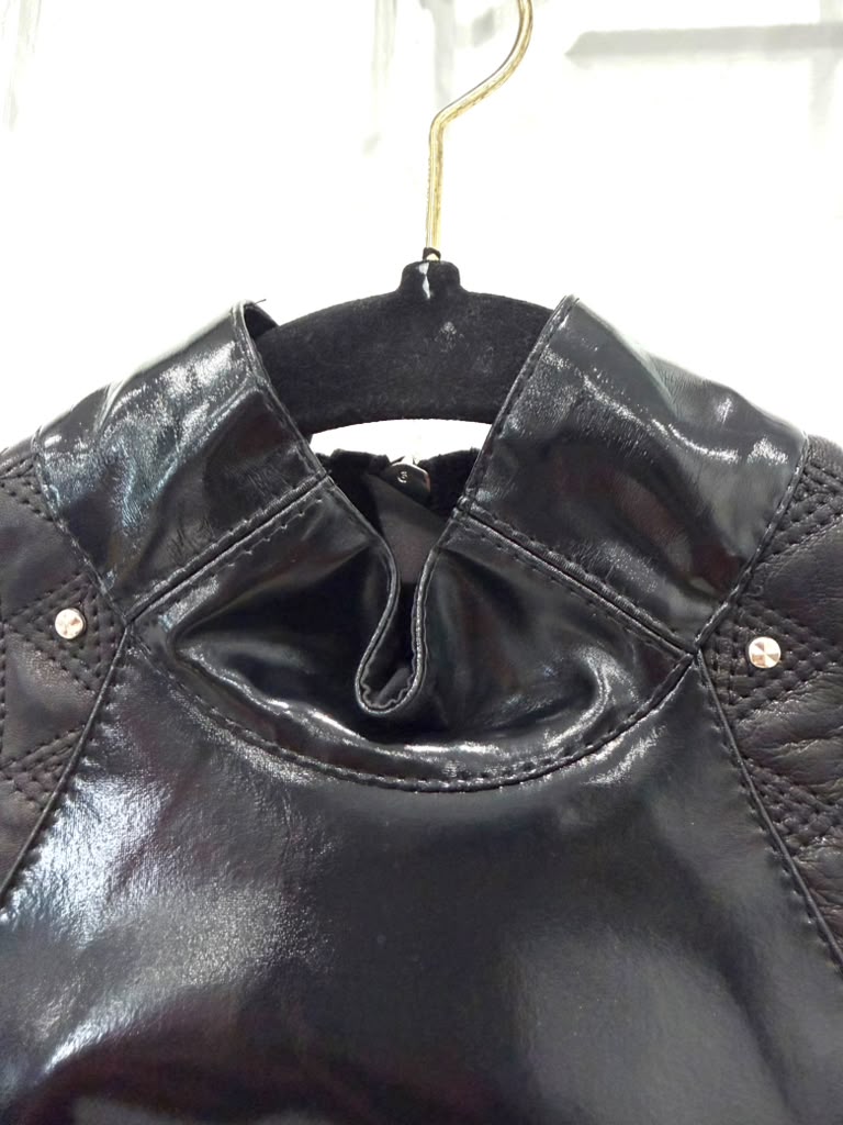 VERSACE BLACK LACQUERED LEATHER SHORT DRESS