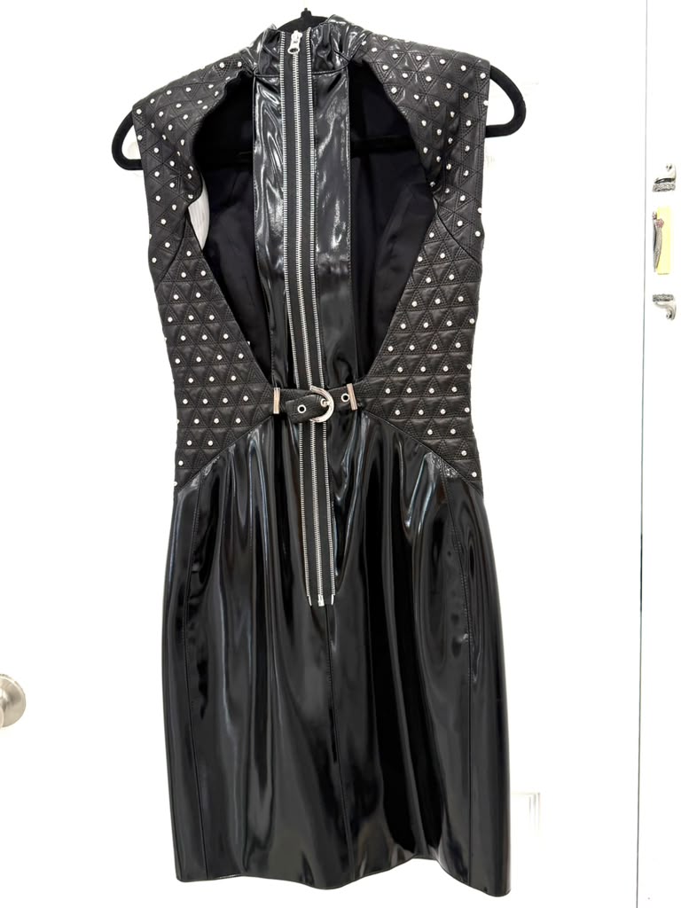 VERSACE BLACK LACQUERED LEATHER SHORT DRESS