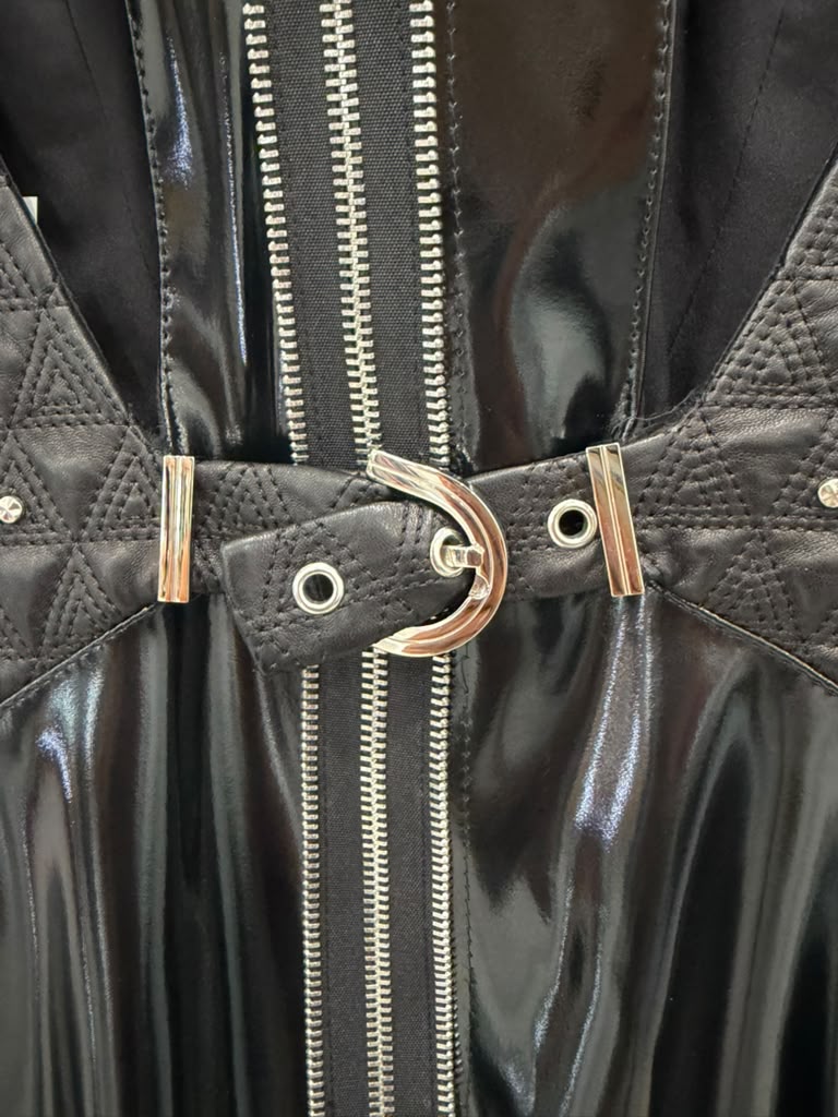 VERSACE BLACK LACQUERED LEATHER SHORT DRESS