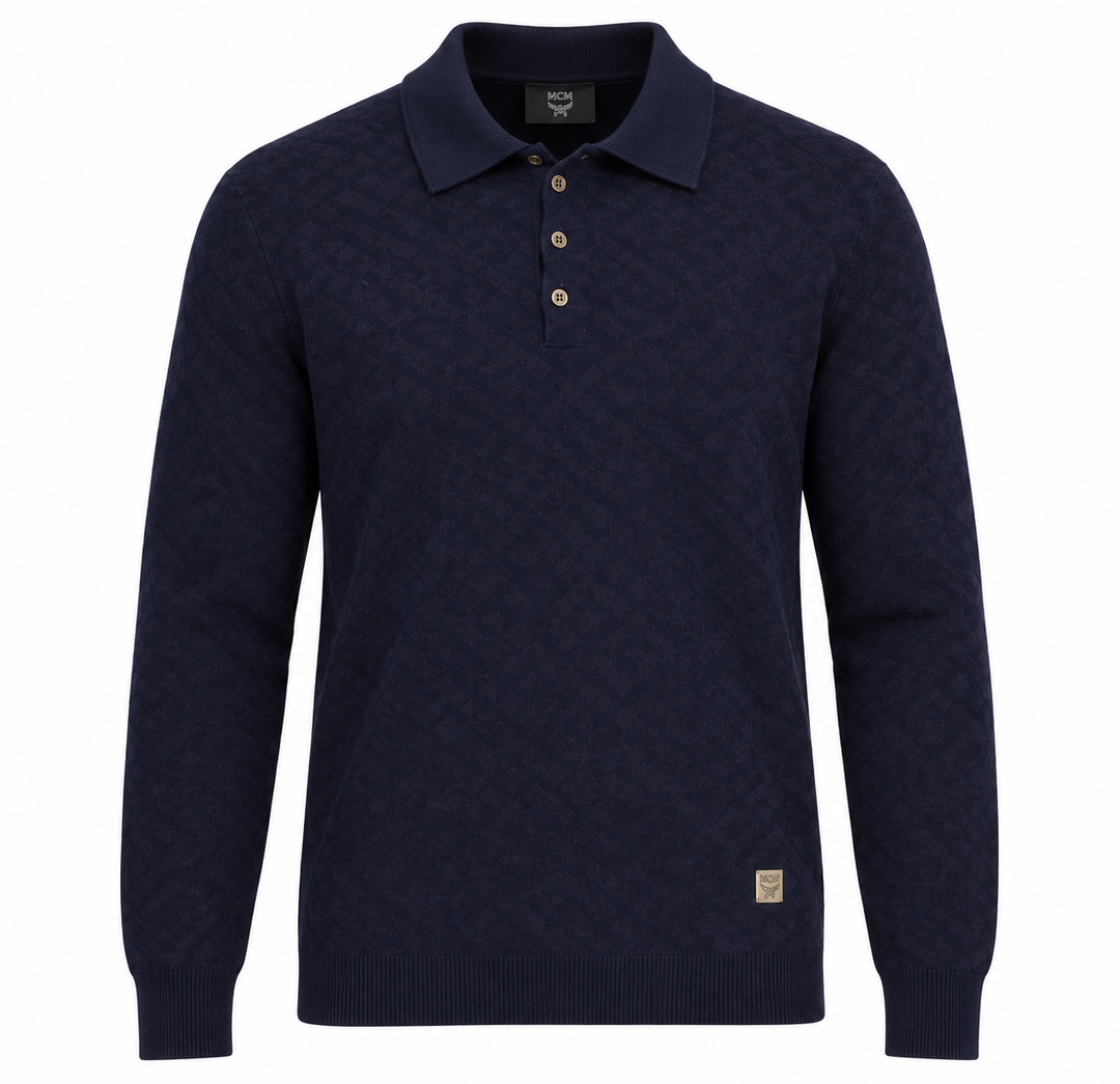 VERSACE COLLECTION NAVY LONG SLEEVE KNIT POLO SWEATER