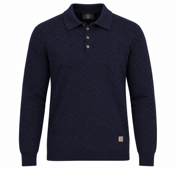 VERSACE COLLECTION NAVY LONG SLEEVE KNIT POLO SWEATER