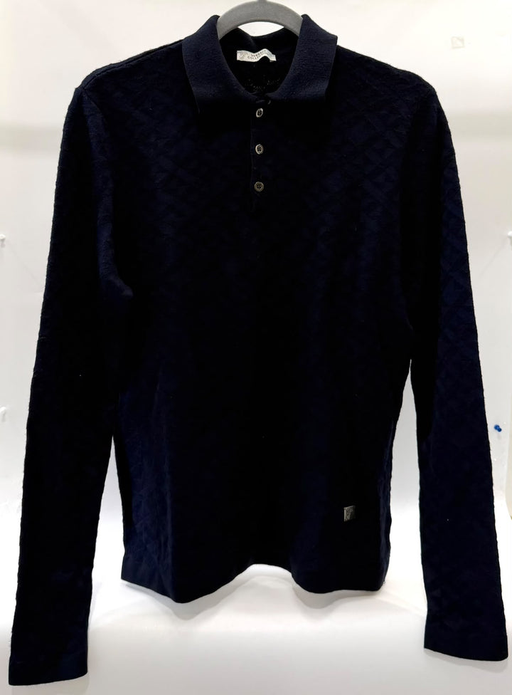 VERSACE COLLECTION NAVY LONG SLEEVE KNIT POLO SWEATER