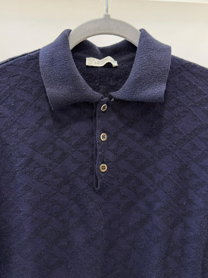 VERSACE COLLECTION NAVY LONG SLEEVE KNIT POLO SWEATER